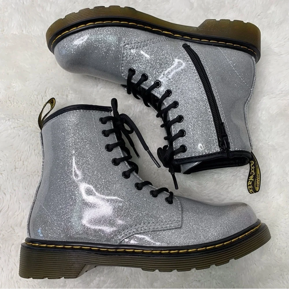 Dr Martens 1460 Kid's Silver Glitter Boots Size 3